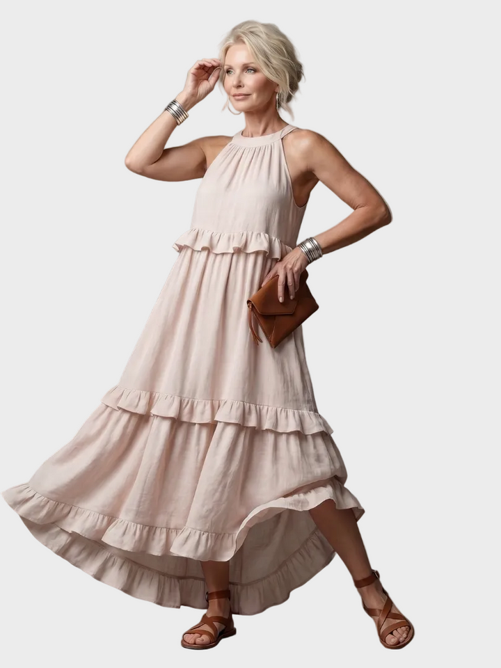 Katia | Robe maxi à col licou et volants