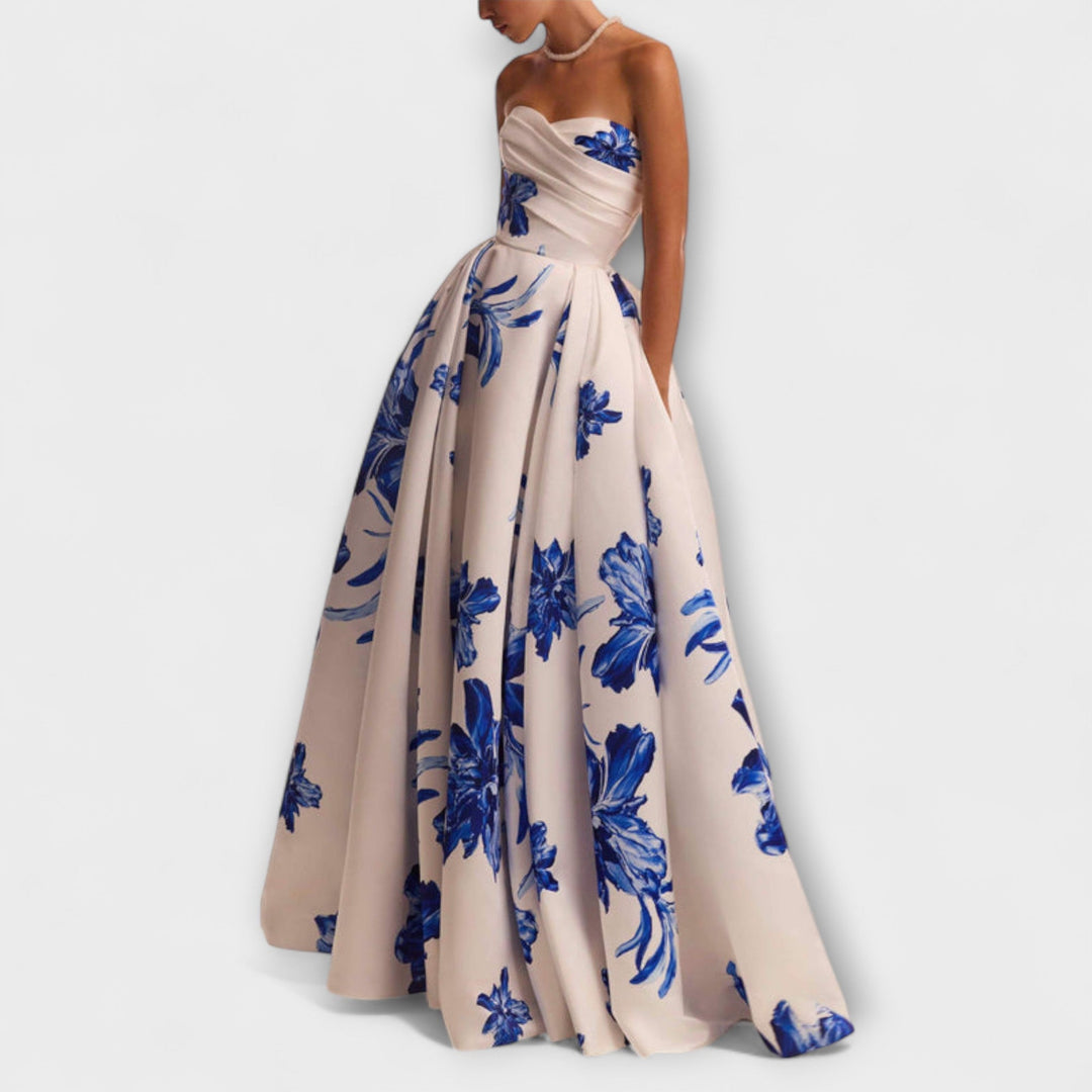 Rosalie - Chic robe maxi fleurie épaules dénudées