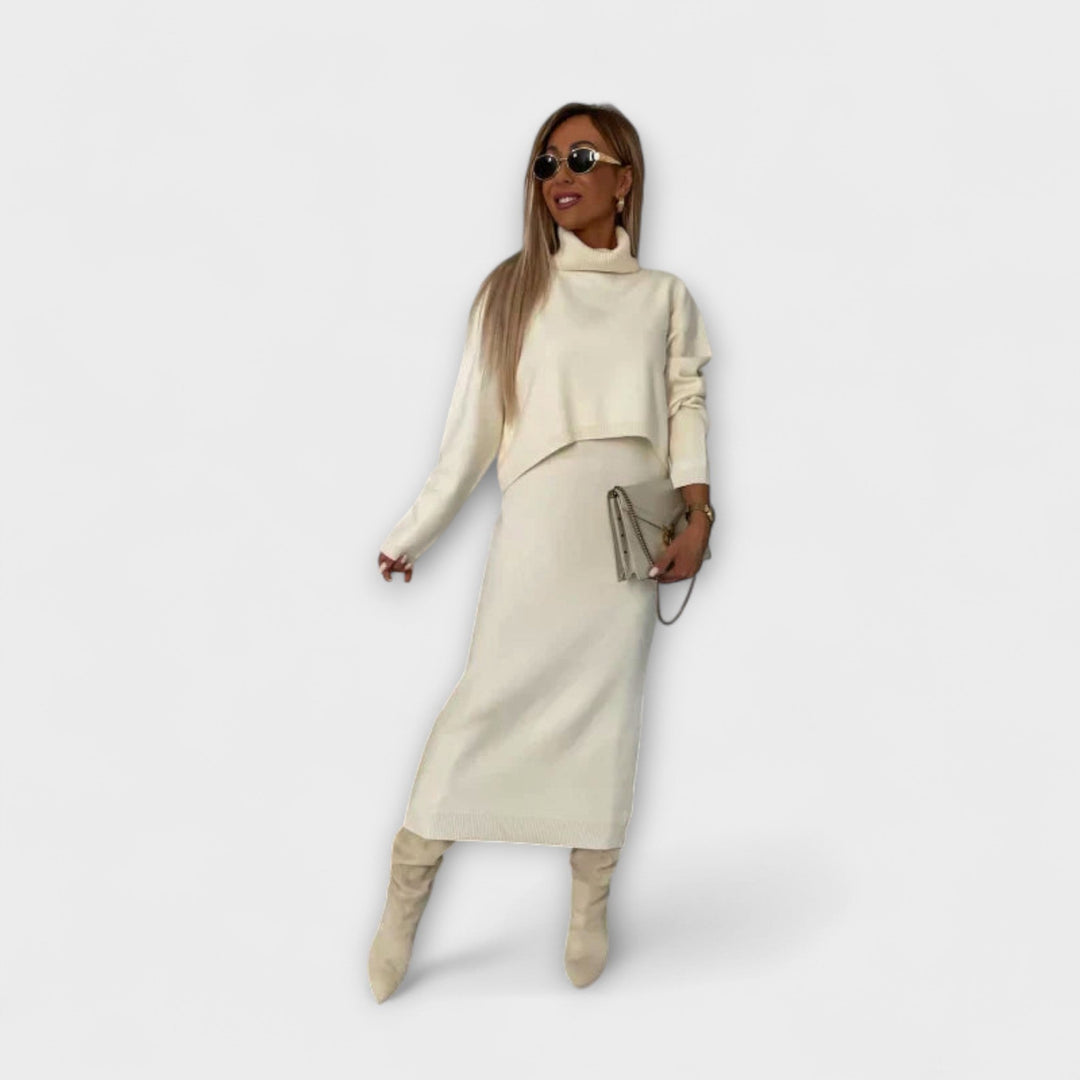 Solange - Ensemble robe et pull à col roulé assorti