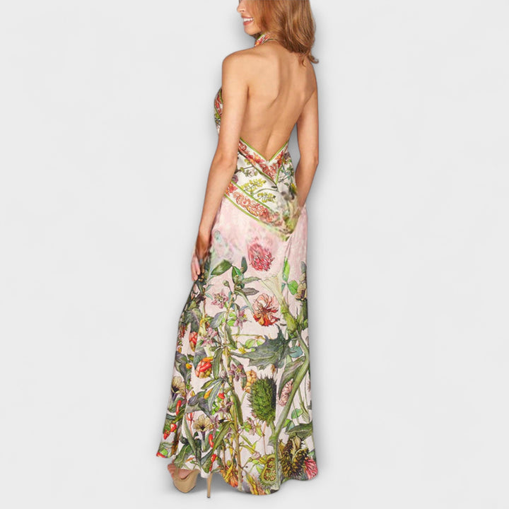 Ayla - Robe maxi fleurie sans manches à dos ouvert