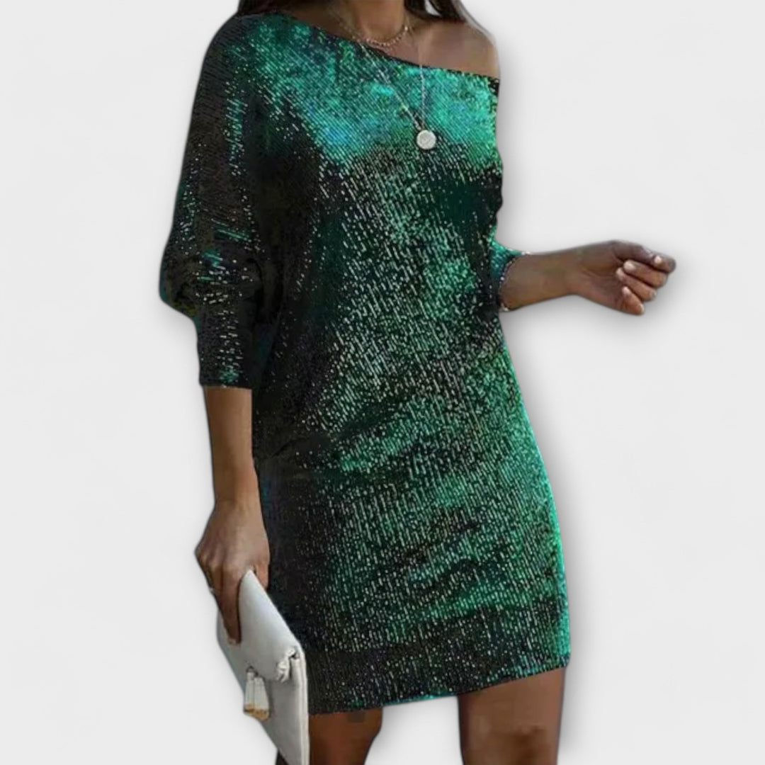 Robe de soirée à paillettes et contrastes