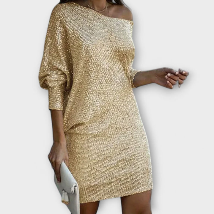 Robe de soirée à paillettes et contrastes