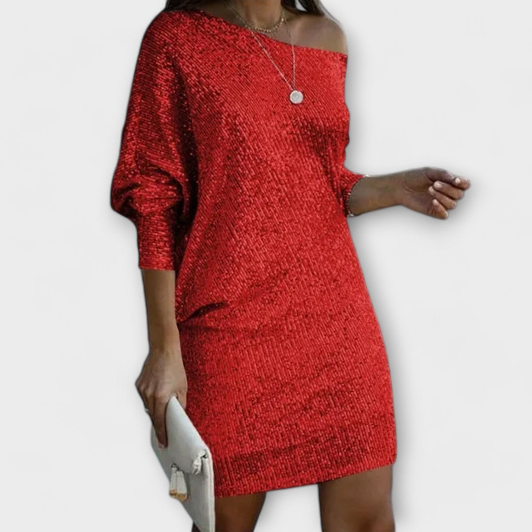 Robe de soirée à paillettes et contrastes