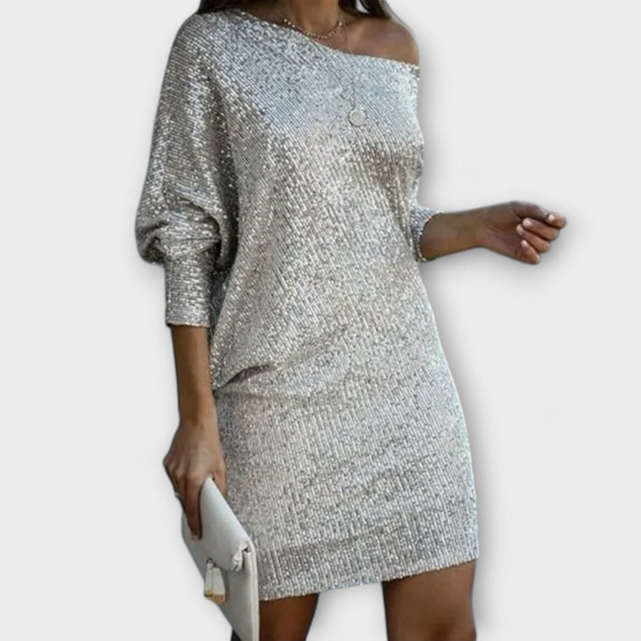 Robe de soirée à paillettes et contrastes