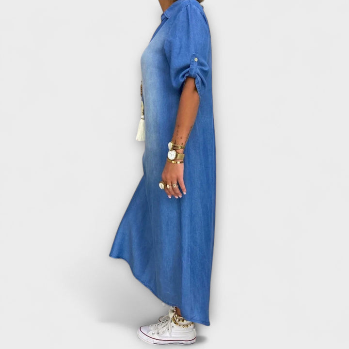 Lea | Robe longue effet jean à fente latérale