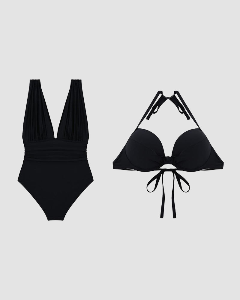 Maillot de bain gainant luxueux à décolleté plongeant en V
