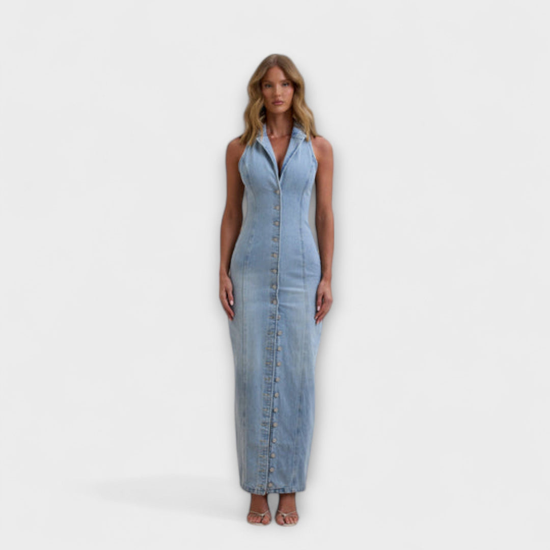 Lacey | Robe maxi en jean délavé moyen