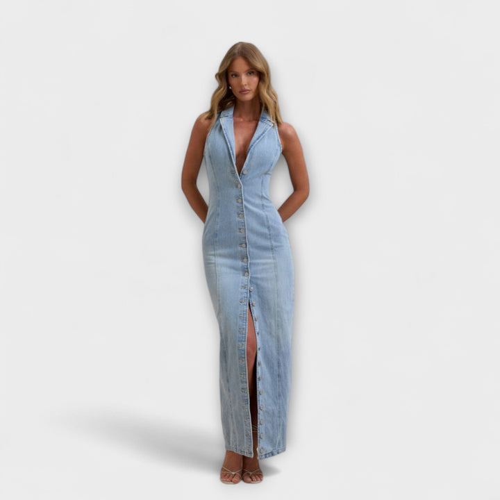 Lacey | Robe maxi en jean délavé moyen