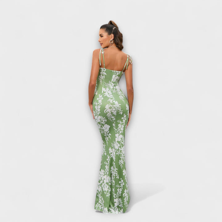 Thalia - Robe de bal à imprimé floral avec bretelles nouées aux épaules