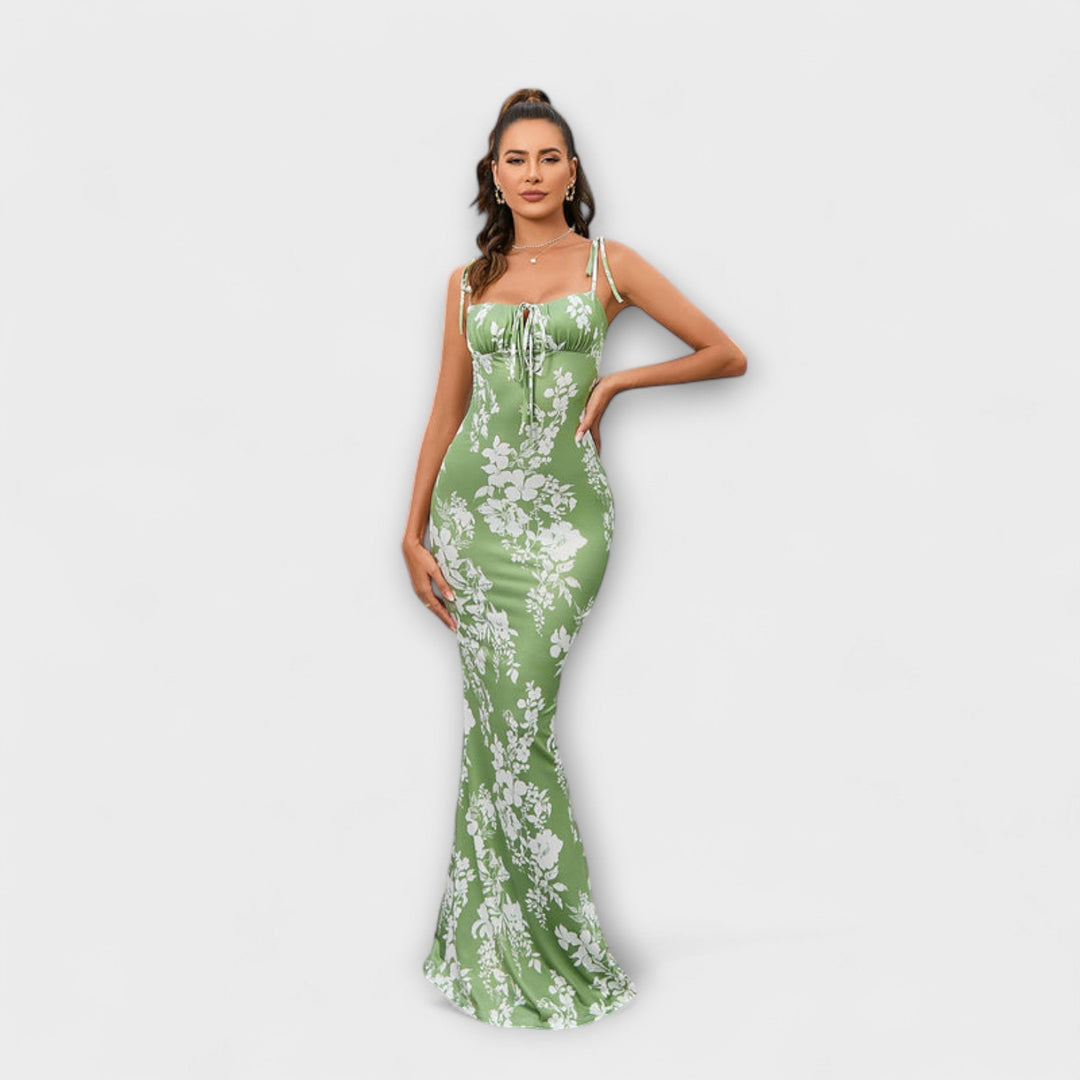 Thalia - Robe de bal à imprimé floral avec bretelles nouées aux épaules