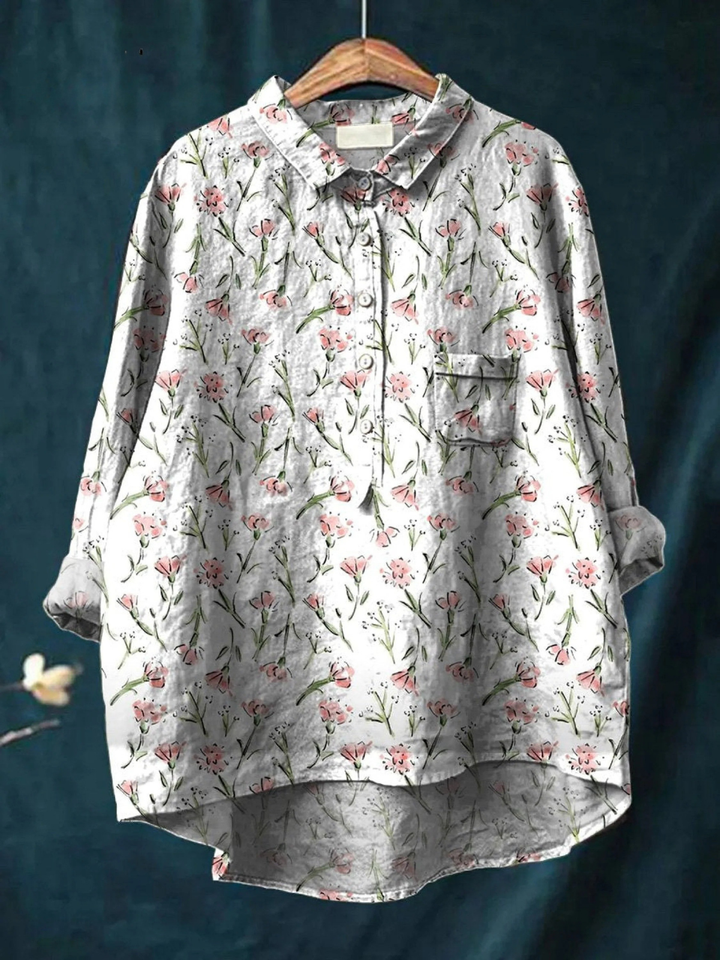 Nora | Blouse décontractée pour femme à motif de fleurs printanières roses