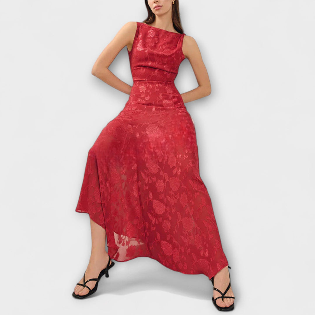 Opal | Élégante robe maxi dos nu en jacquard à lacets
