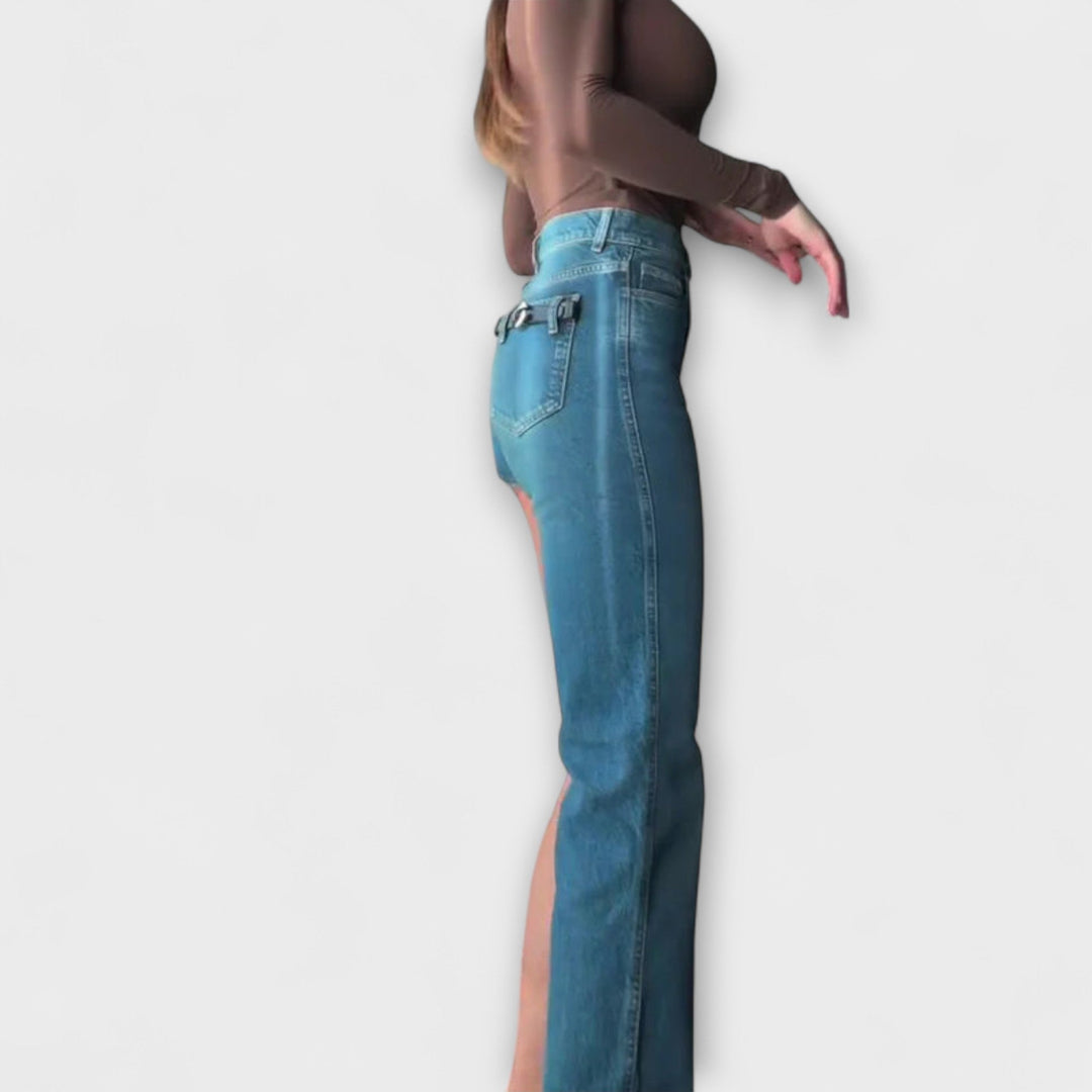 Astra - Short asymétrique tendance en denim à bretelle unique