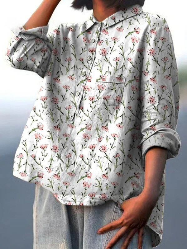 Nora | Blouse décontractée pour femme à motif de fleurs printanières roses