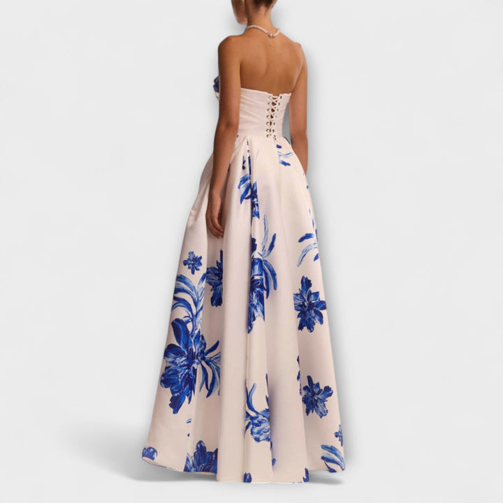 Rosalie - Chic robe maxi fleurie épaules dénudées