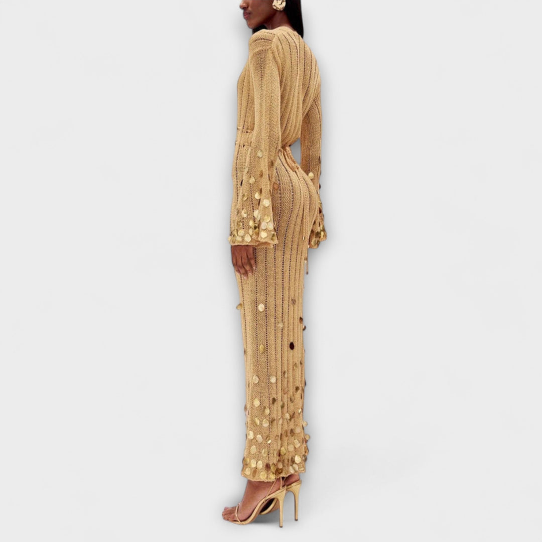 Kathleen | Robe maxi en maille dorée de Dolly