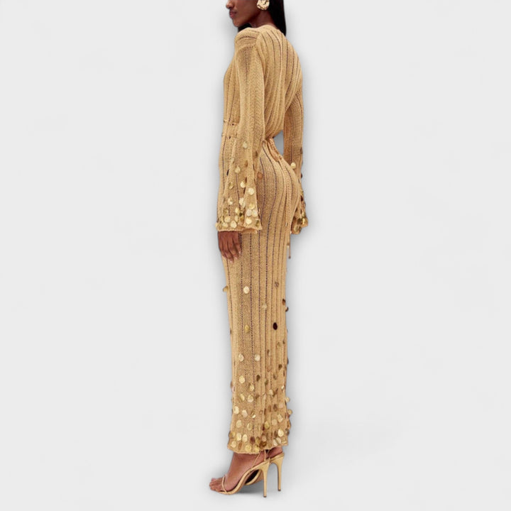 Kathleen | Robe maxi en maille dorée de Dolly