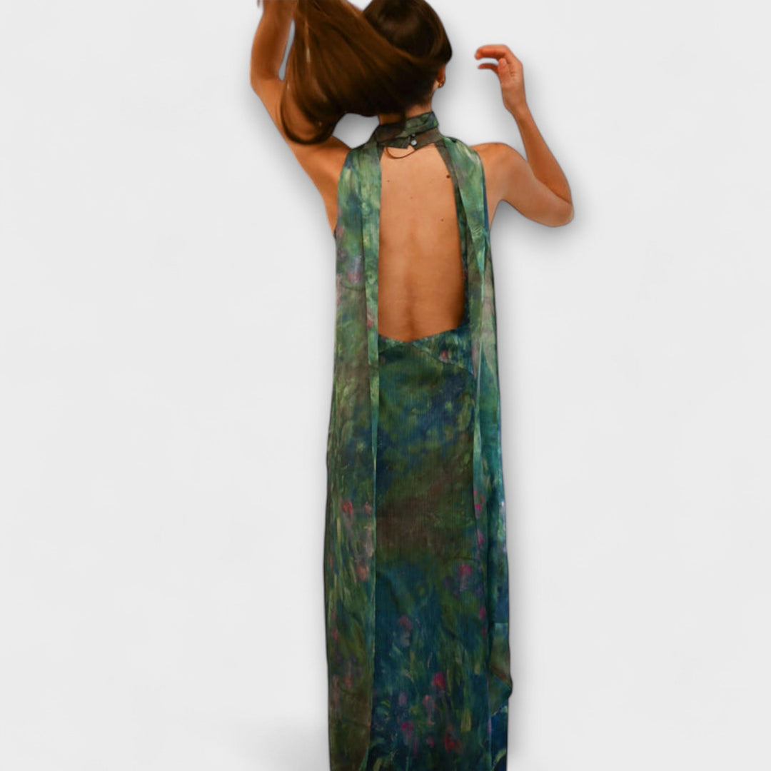 Maisie | Robe maxi à imprimé iris façon Monet