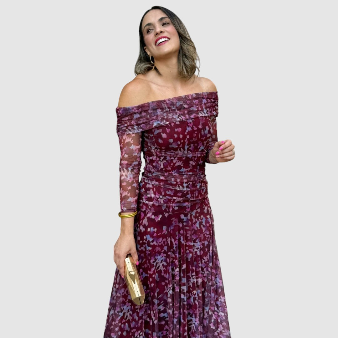 Dana | Robe de soirée épaules dénudées à motif fleuri