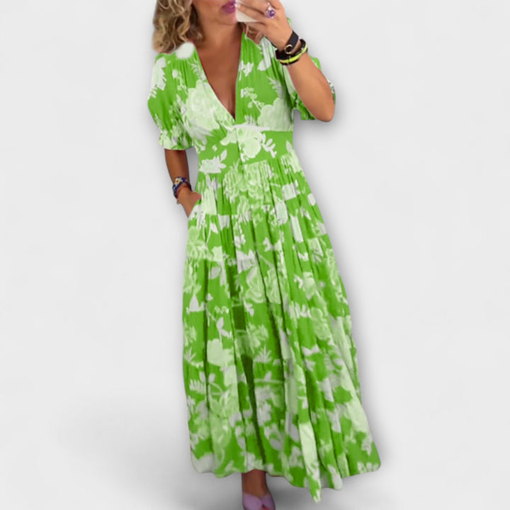 Catrisa - Robe à poches, col en V et imprimé fleuri