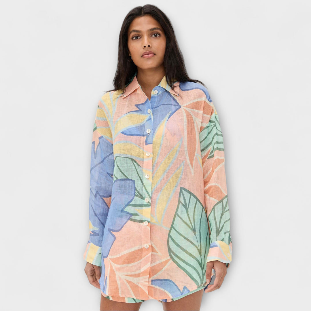Mary - Ensemble court à imprimé feuillage tropical et chemise ample