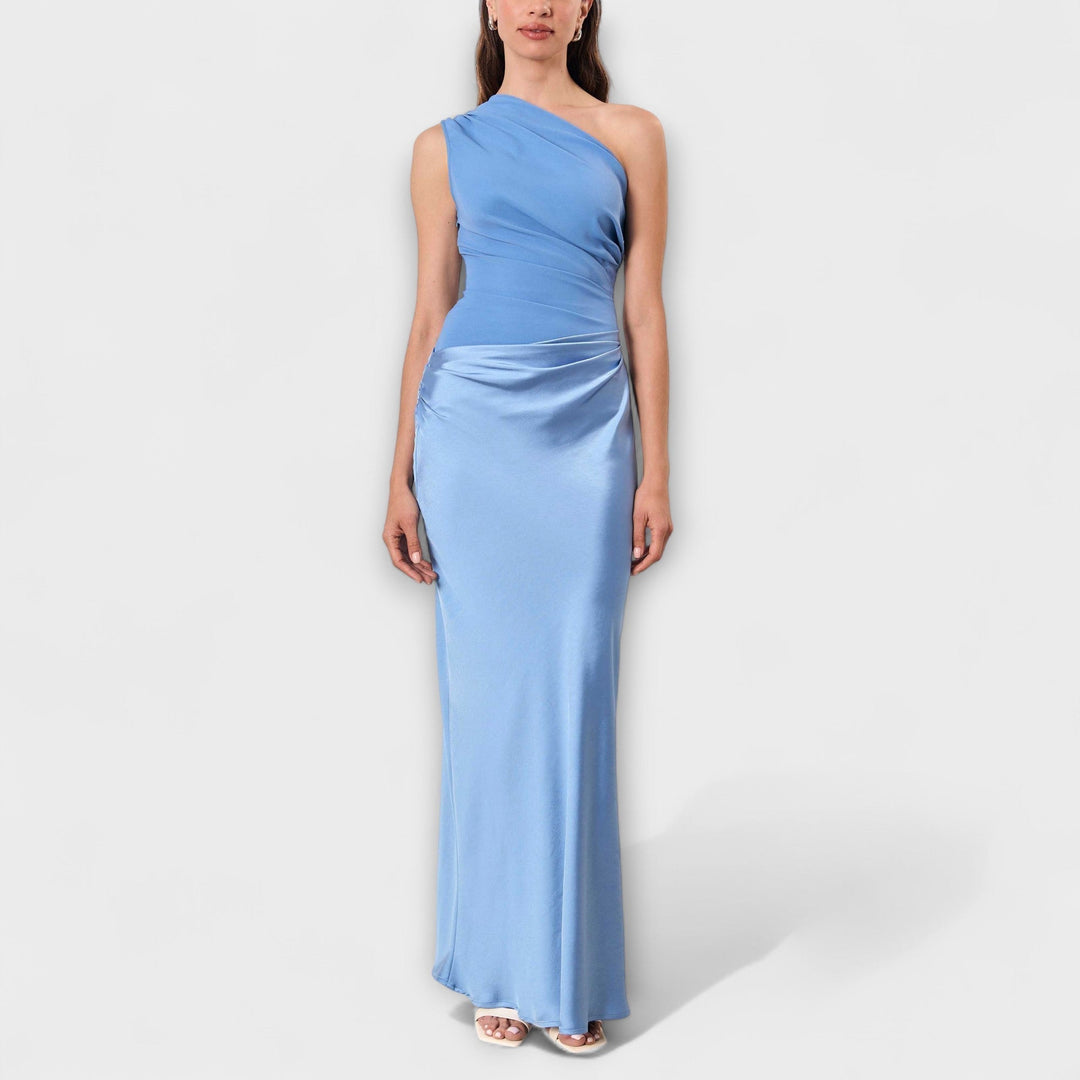 Élégante robe maxi plissée à une épaule