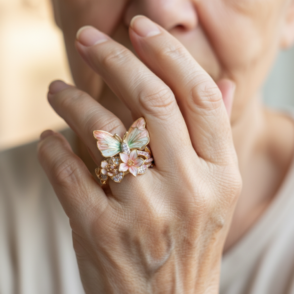 Bague papillon naturelle scintillante avec zircons
