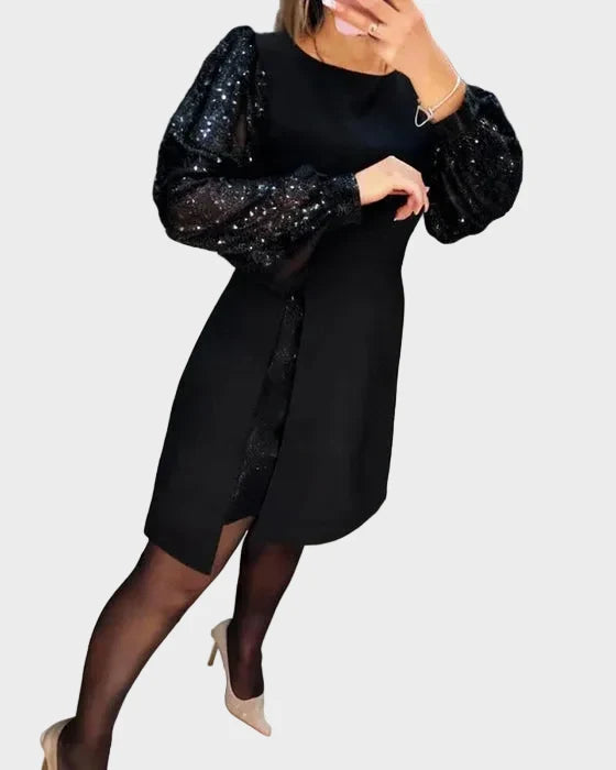 Iwona | Élégante robe à manches bouffantes brillantes