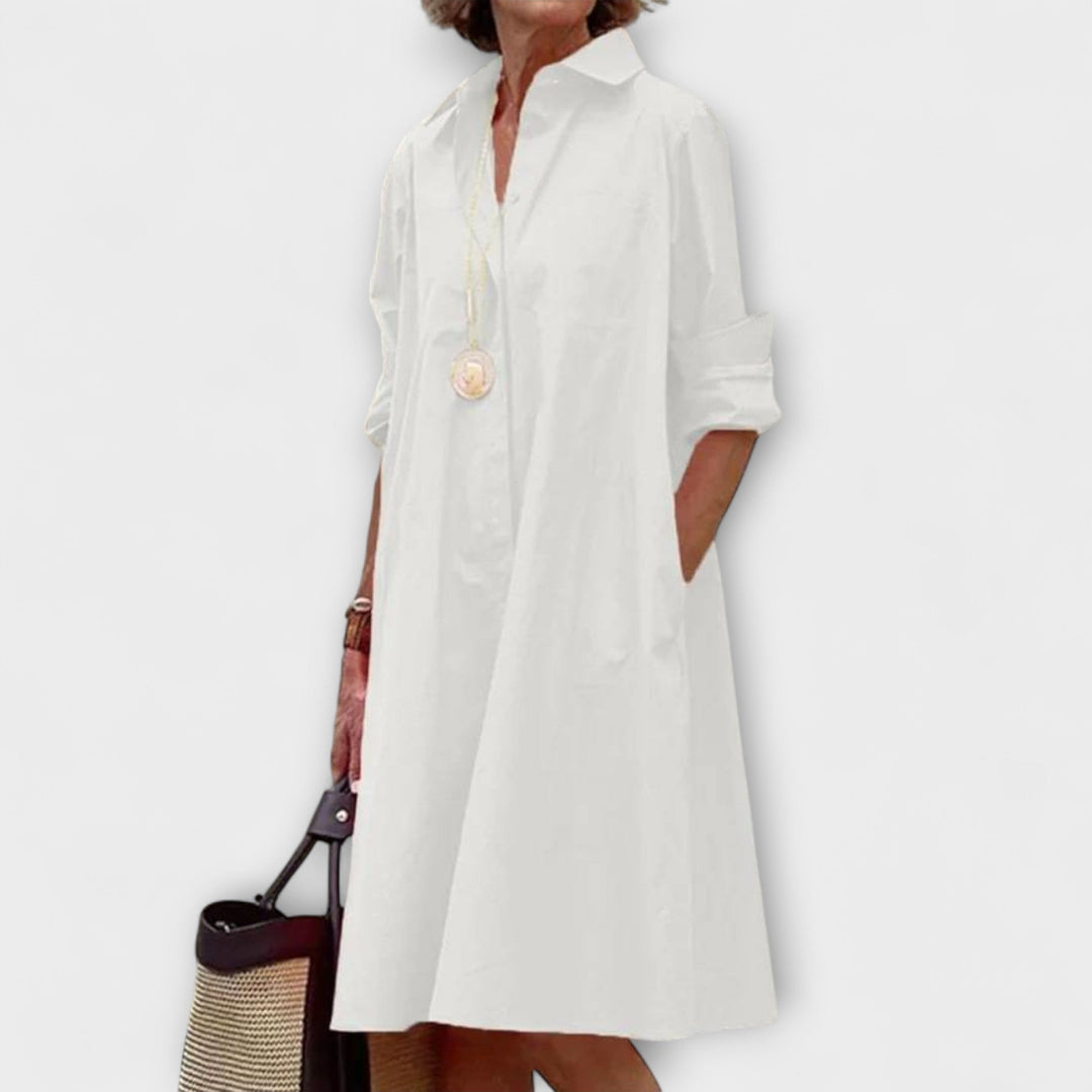Robe chemise moderne à col et manches trois-quarts