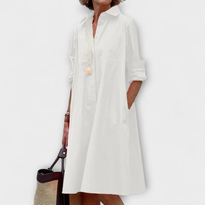 Robe chemise moderne à col et manches trois-quarts