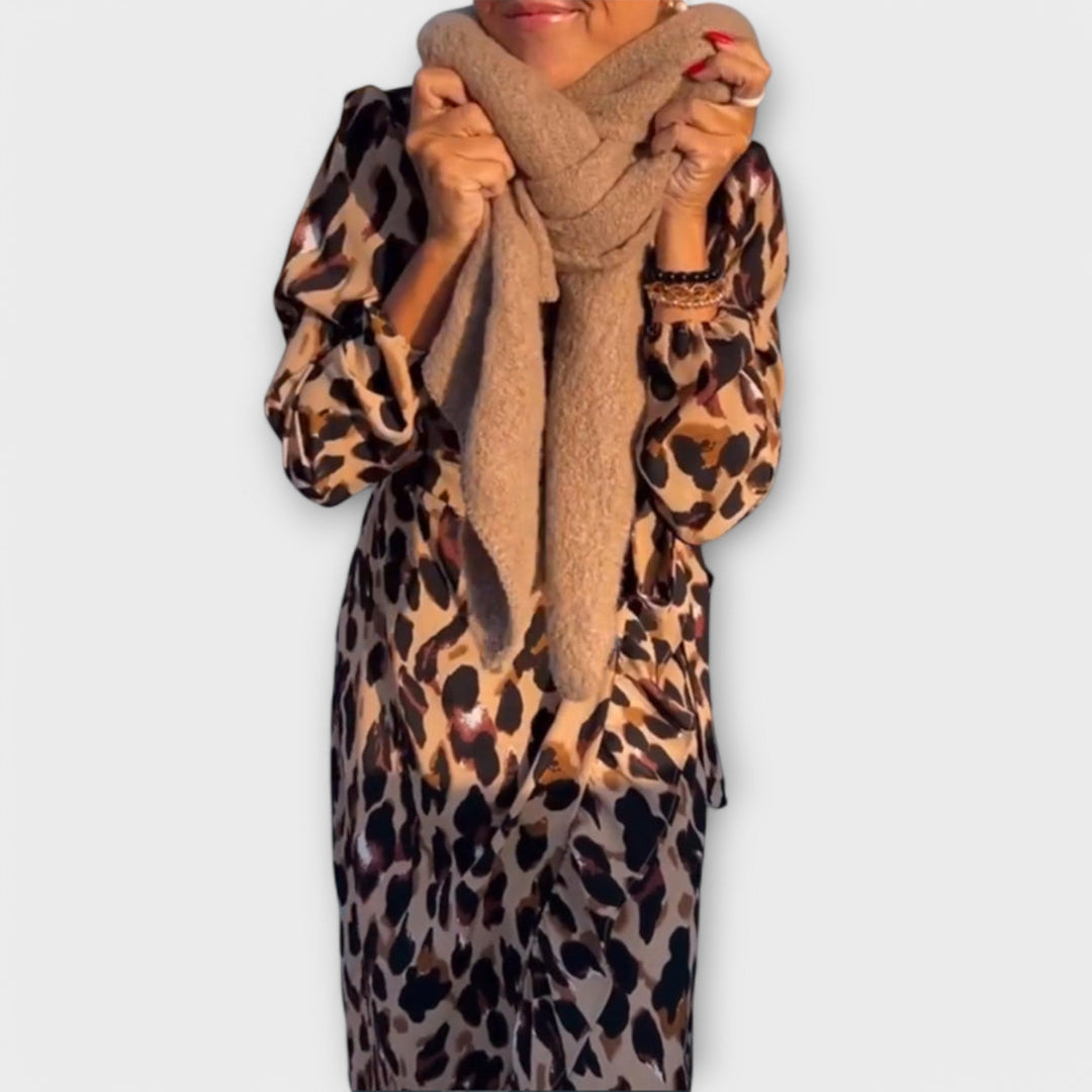 Robe décontractée motif léopard à col en V