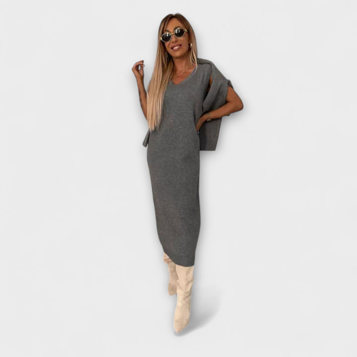 Solange - Ensemble robe et pull à col roulé assorti
