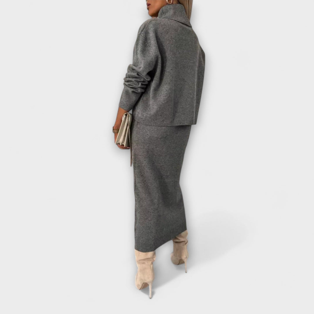 Solange - Ensemble robe et pull à col roulé assorti