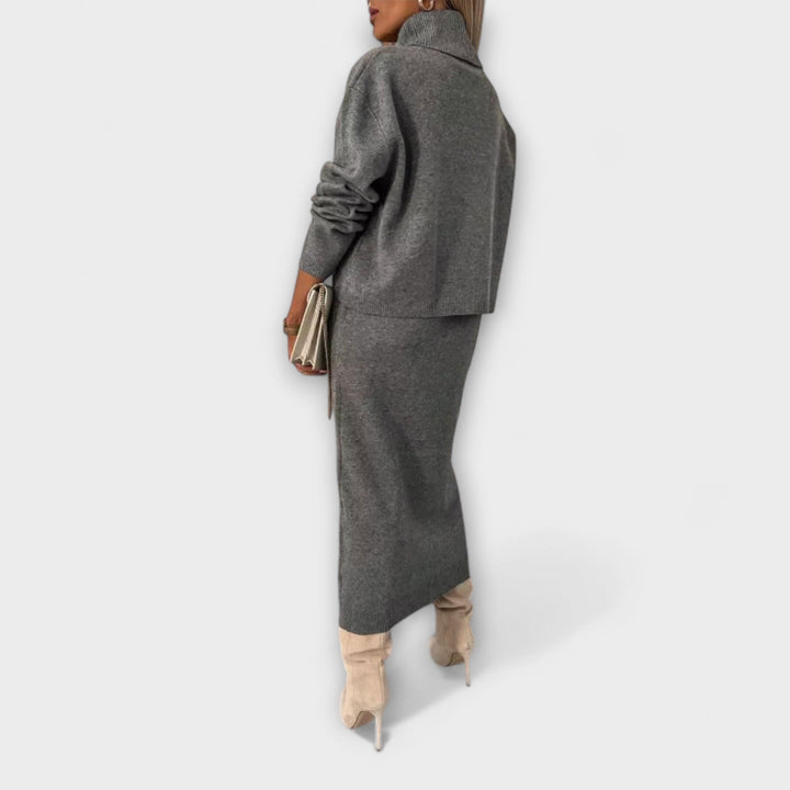 Solange - Ensemble robe et pull à col roulé assorti