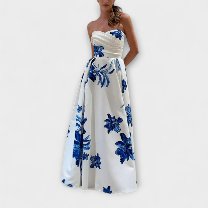 Rosalie - Chic robe maxi fleurie épaules dénudées