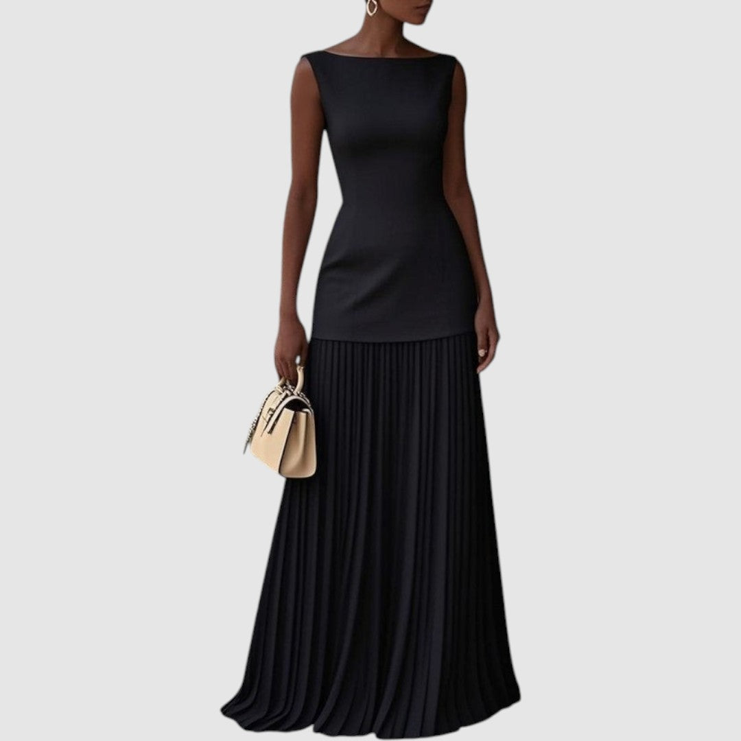 Elisa | Robe maxi sans manches à jupe plissée