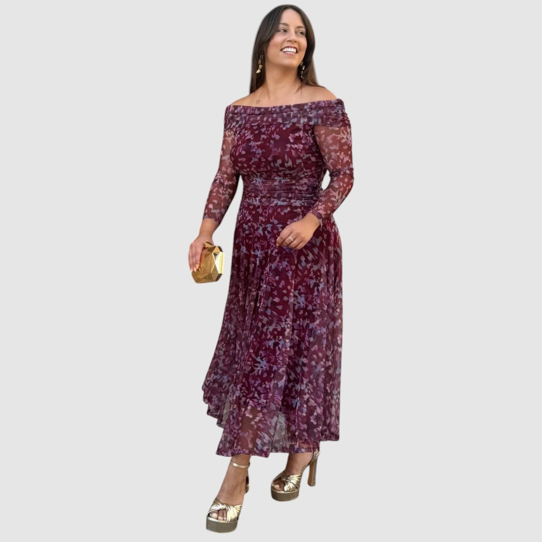 Dana | Robe de soirée épaules dénudées à motif fleuri