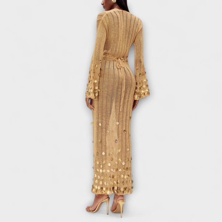 Kathleen | Robe maxi en maille dorée de Dolly