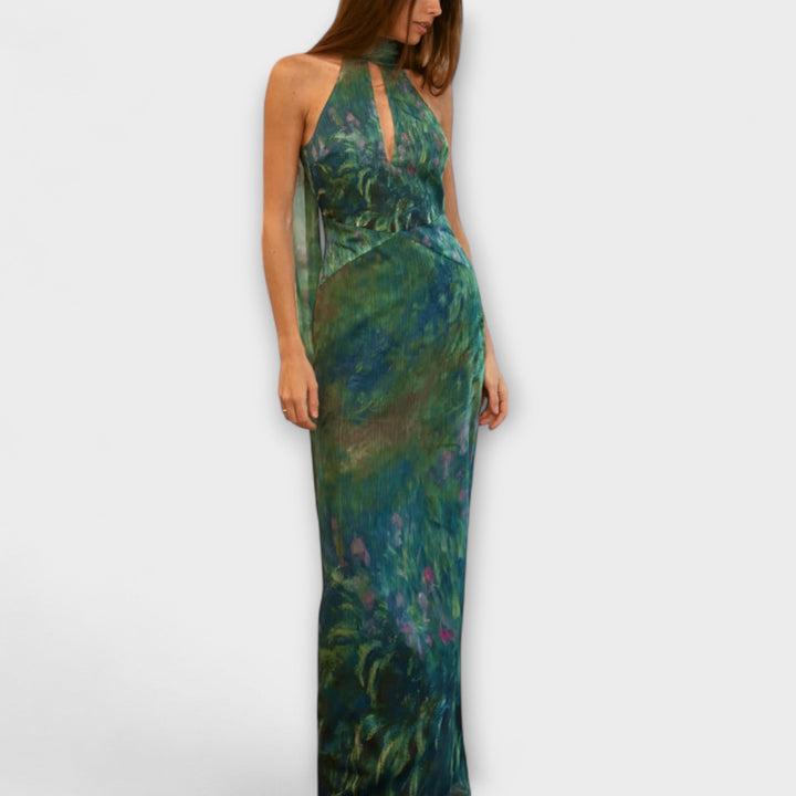 Maisie | Robe maxi à imprimé iris façon Monet