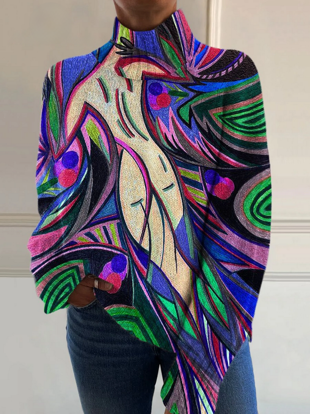 Eva - Pull à col roulé à motif abstrait coloré