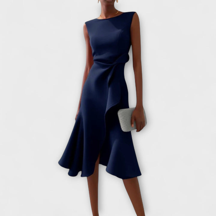 Juliette – Robe midi drapée asymétrique