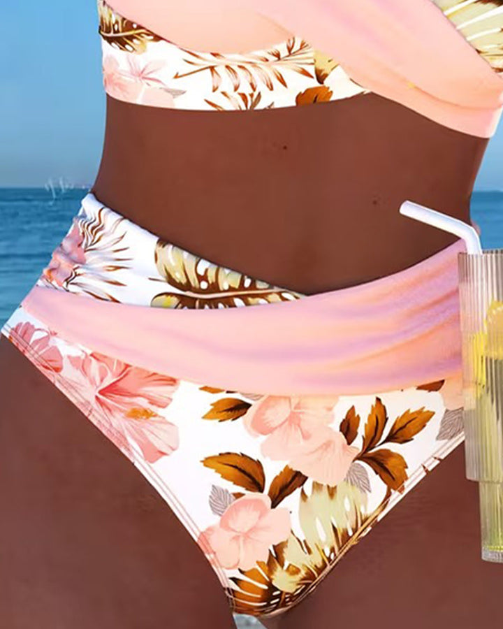 Bikini à motif floral contrastant et fente