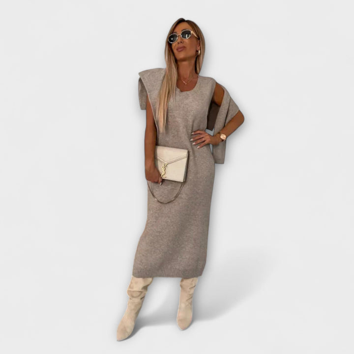 Solange - Ensemble robe et pull à col roulé assorti