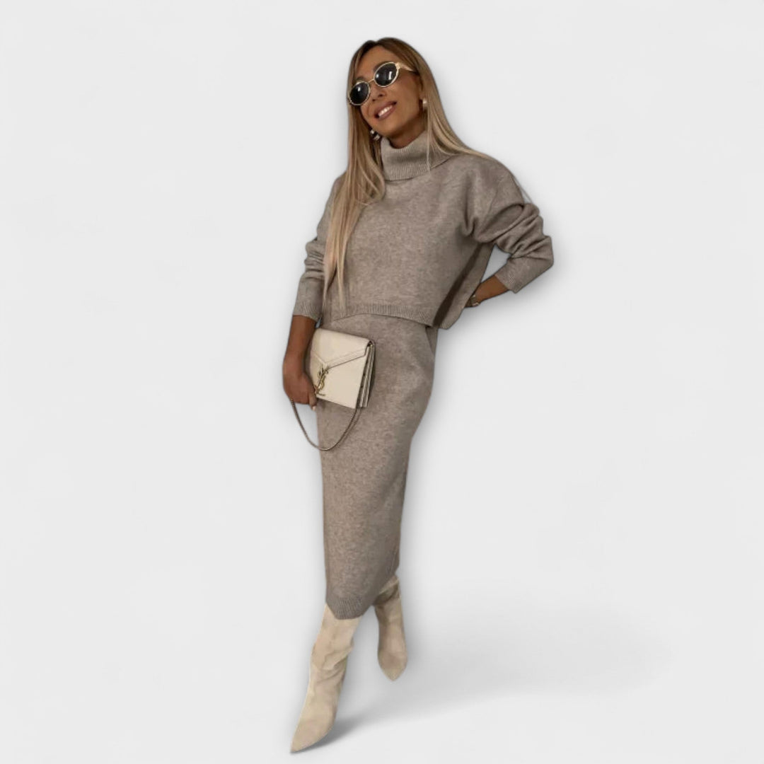 Solange - Ensemble robe et pull à col roulé assorti