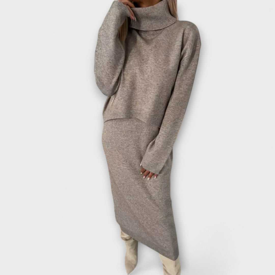 Solange - Ensemble robe et pull à col roulé assorti