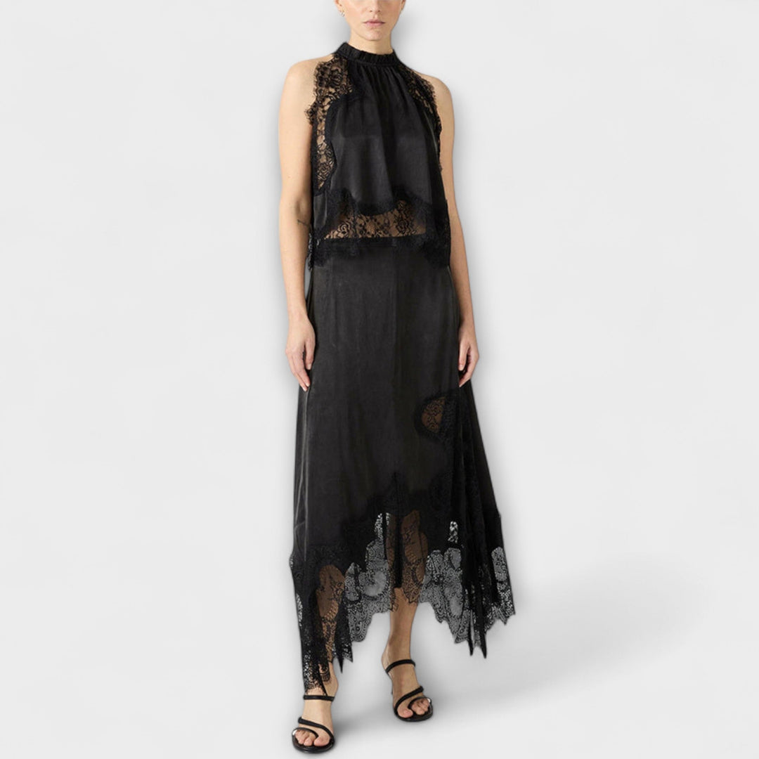 Kaia - Ensemble avec haut à finitions en dentelle et encolure plissée