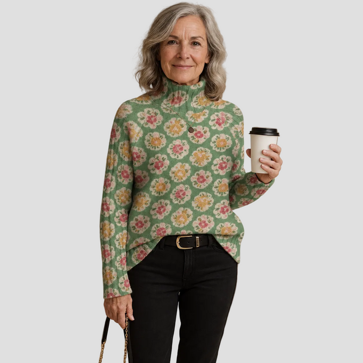 BEATRICE | PULL COL ROULÉ TRICOTÉ FLEURI