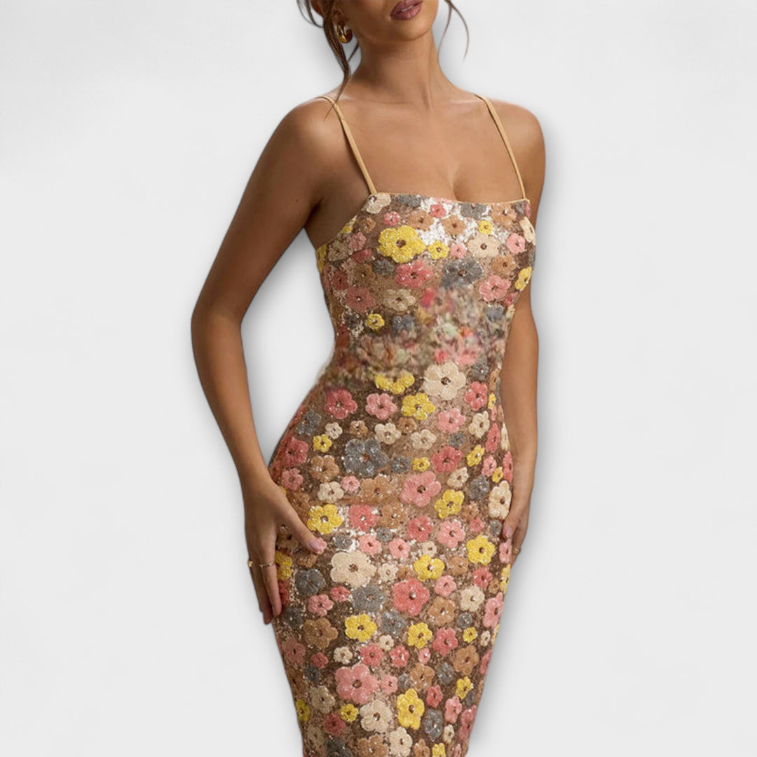 Oakley - Robe maxi à paillettes florales style années 80