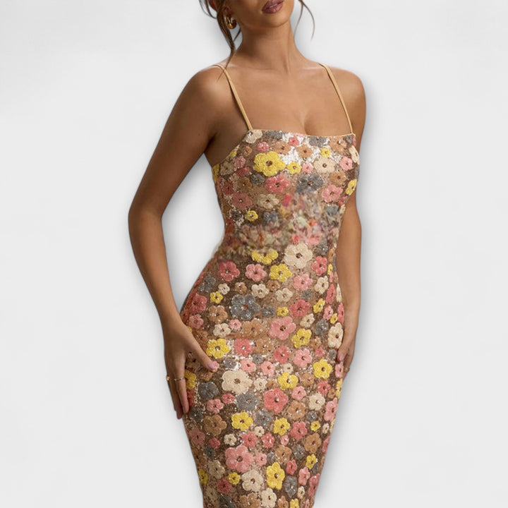 Oakley - Robe maxi à paillettes florales style années 80