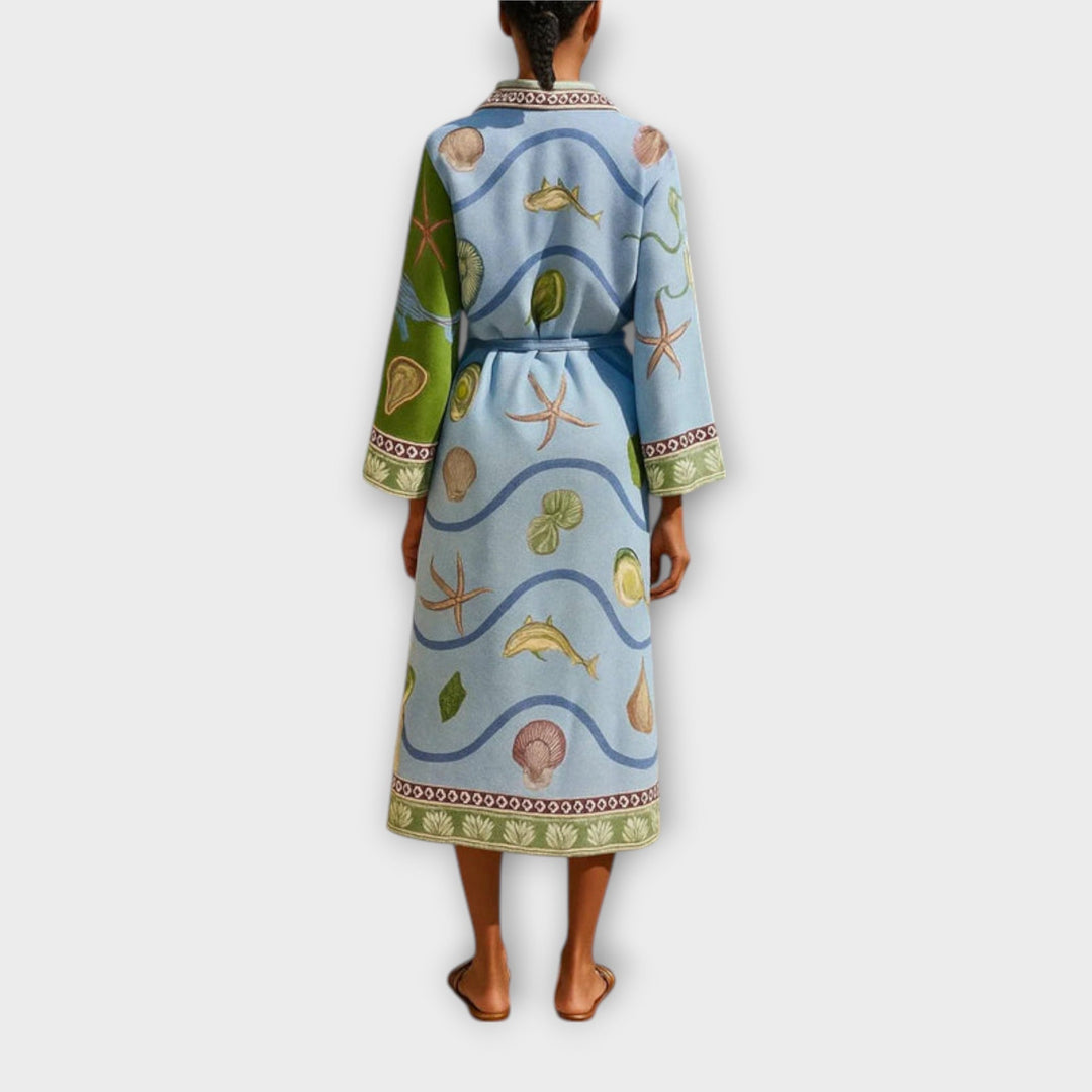 Jule - Robe chemise midi en twill imprimé avec ceinture